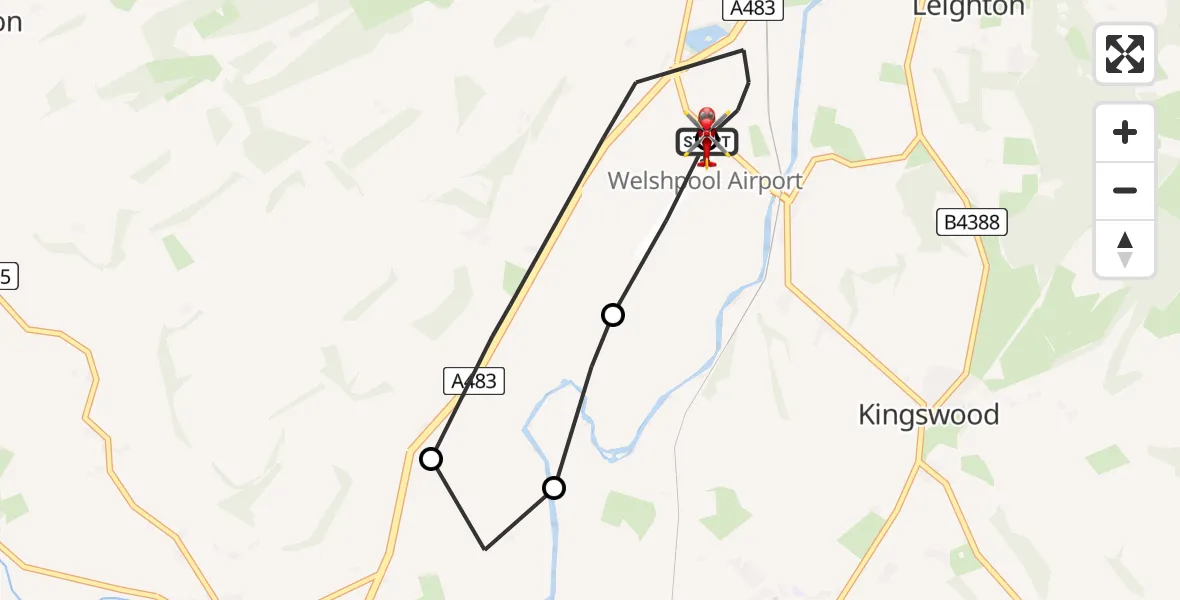 Flight route map: Air Ambulance Helicopter to Welshpool Airport, Welshpool Airport