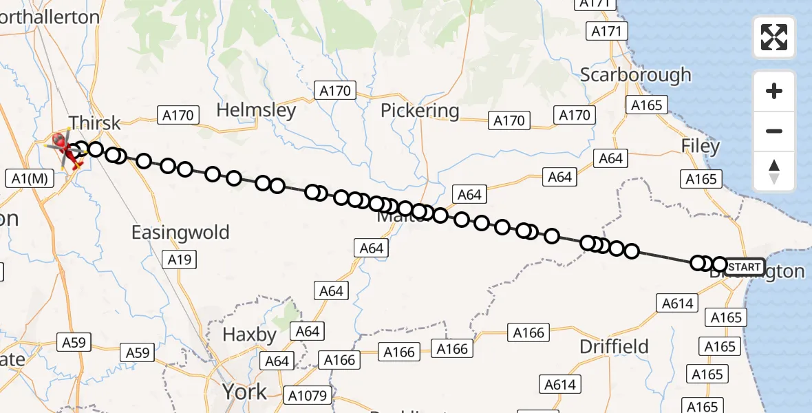 Routekaart van de vlucht: Air Ambulance Helicopter to RAF Topcliffe, RAF Topcliffe