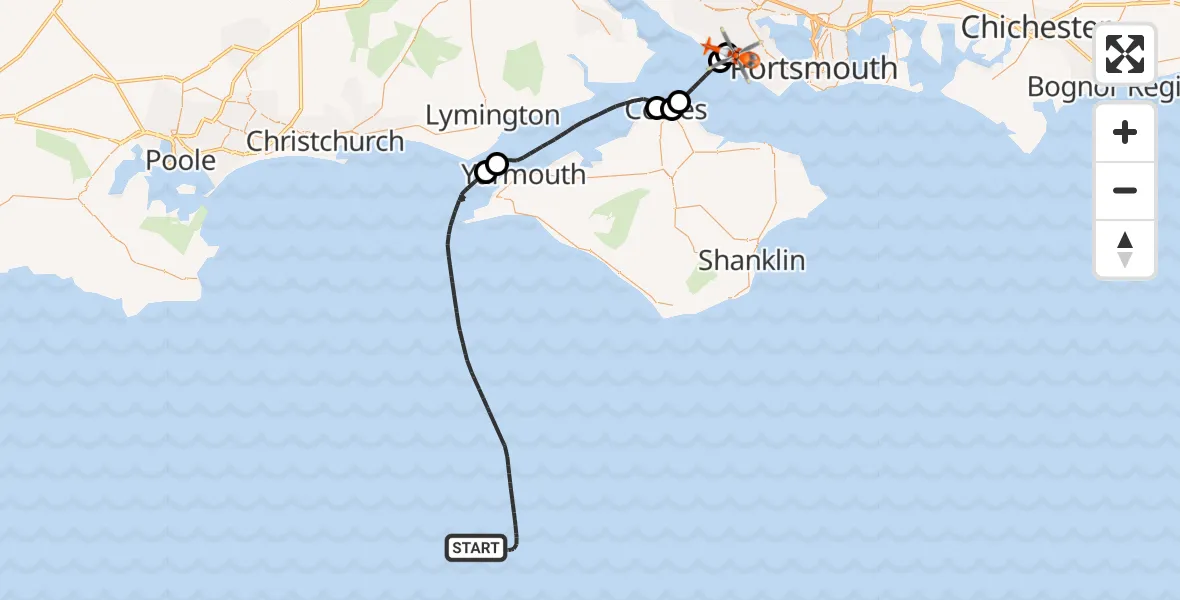 Flight route map: Coastguard Helicopter to Solent Airport, Solent Airport