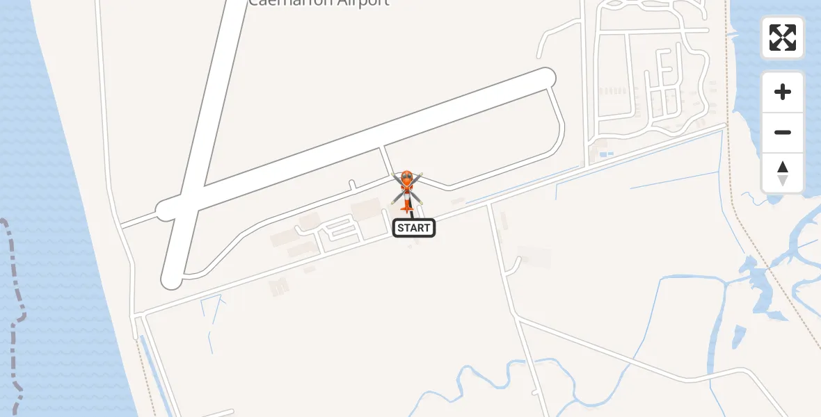 Flight path map showing Coastguard Helicopter route from Caernarfon Airport to Caernarfon Airport