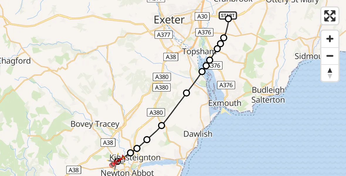 Routekaart van de vlucht: Air Ambulance Helicopter to Highweek, Bovey Tracey Road