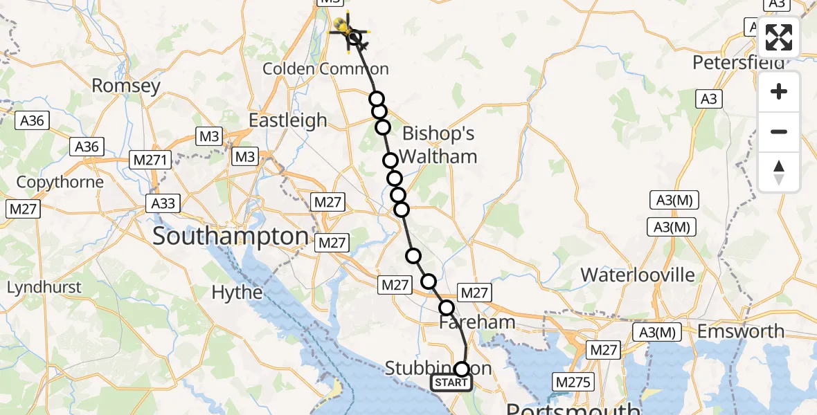 Flight route map: Police Helicopter to Twyford, Hazeley Road