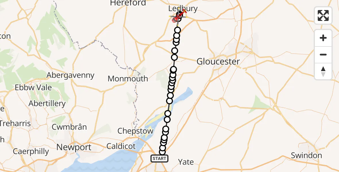 Flight route map: Air Ambulance Helicopter to Forest of Dean, Forest of Dean