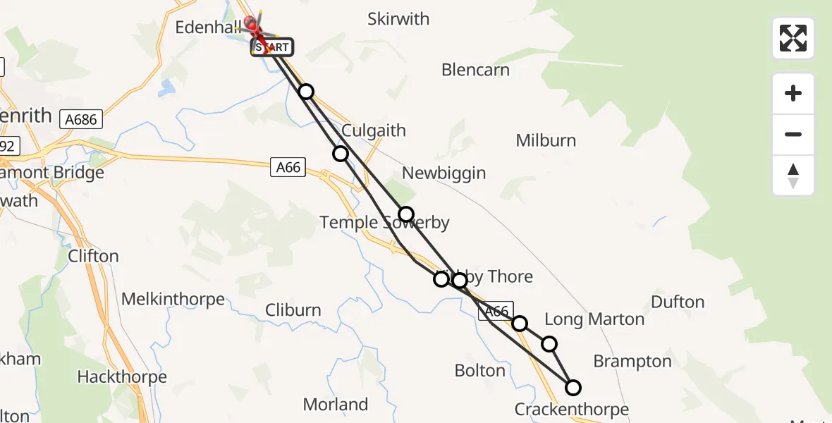 Flight route map: Air Ambulance Helicopter to Langwathby, B6412
