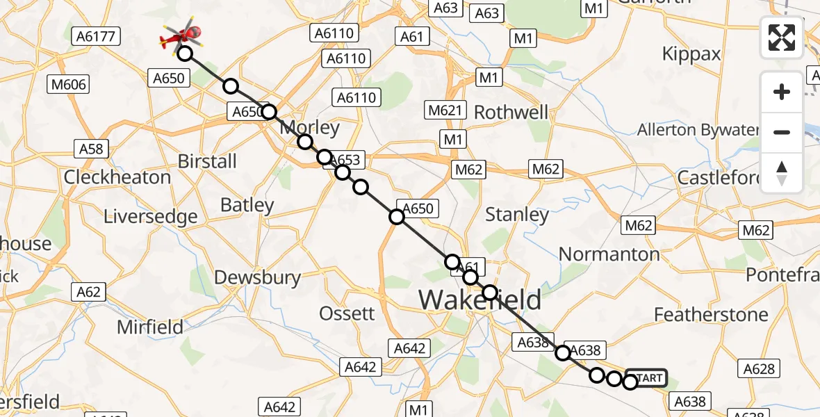 Flight route map: Air Ambulance Helicopter to Tong, Tong Lane
