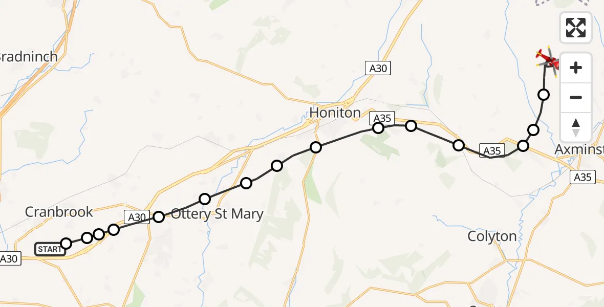 Flight route map: Air Ambulance Helicopter to Membury, Membury