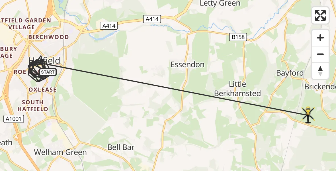 Routekaart van de vlucht: Police Helicopter to Brickendon, Brickendon Green
