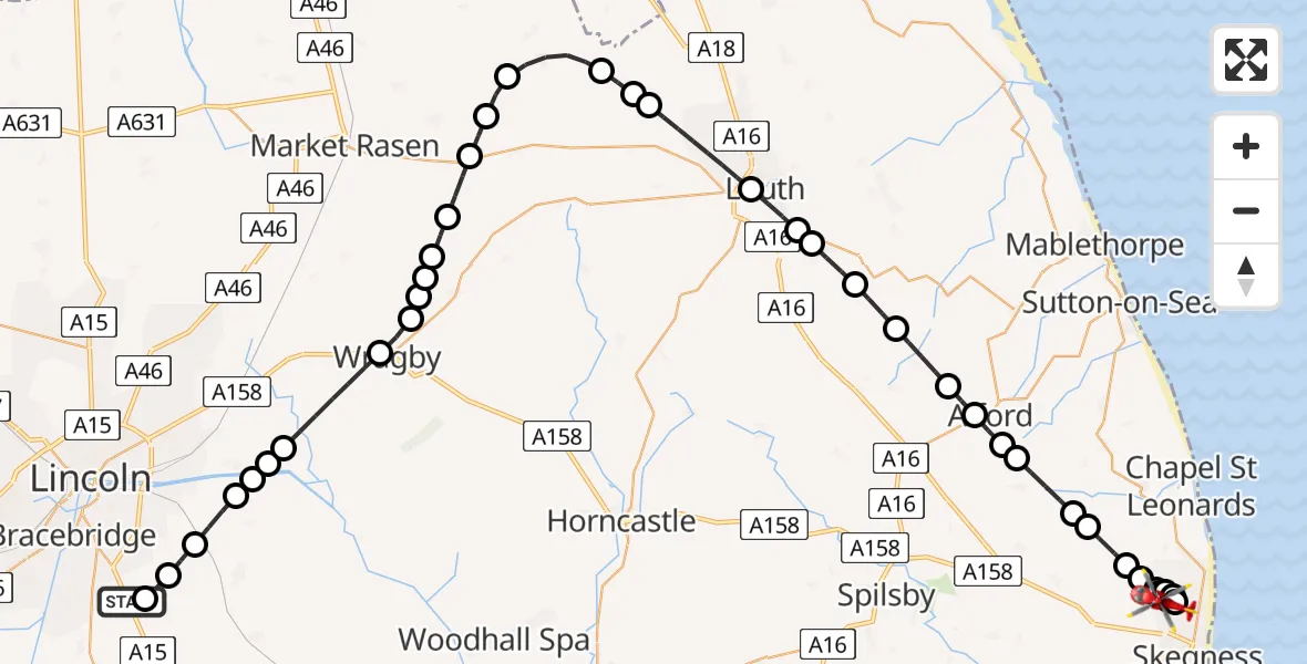 Routekaart van de vlucht: Air Ambulance Helicopter to Winthorpe, Mill Lane