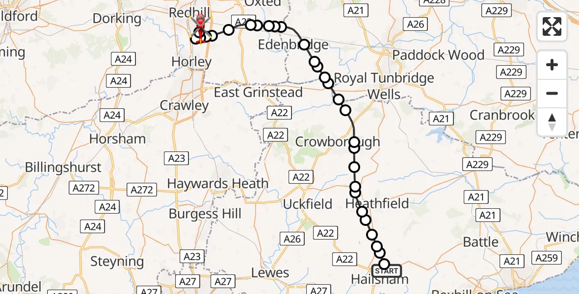 Routekaart van de vlucht: Air Ambulance Helicopter to Redhill Aerodrome, Redhill Aerodrome