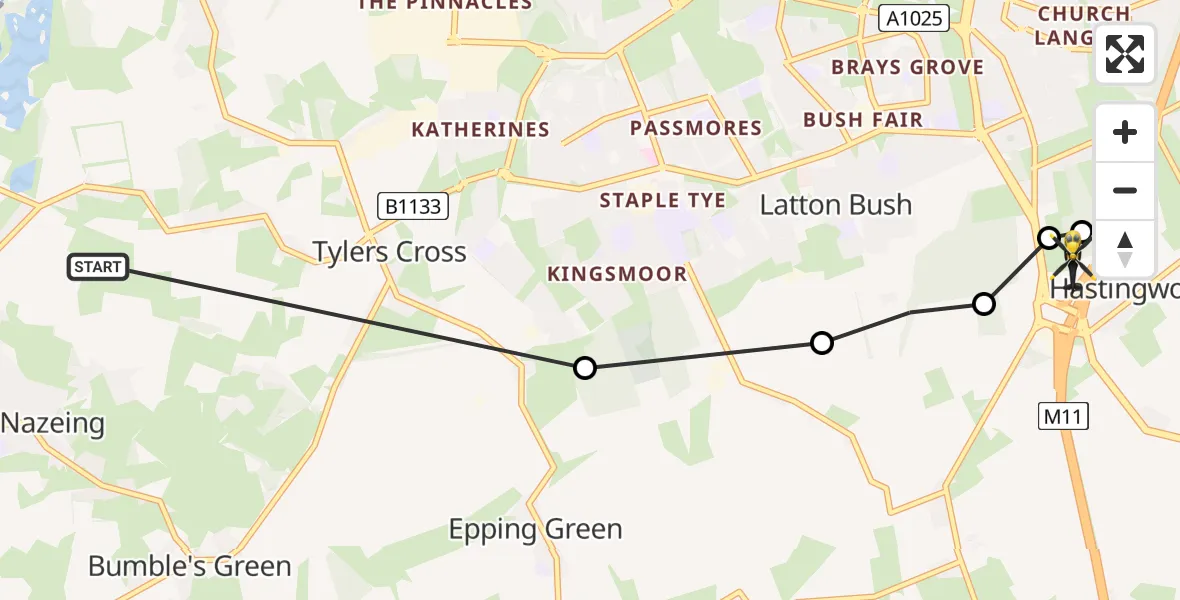 Routekaart van de vlucht: Police Helicopter to North Weald Bassett, M11