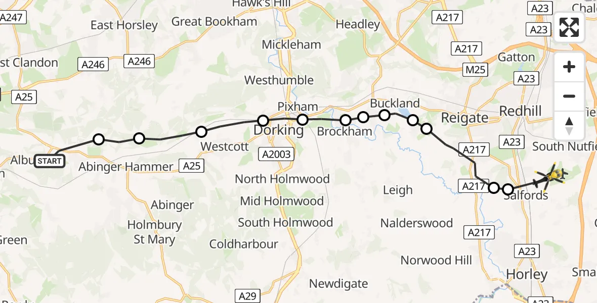 Routekaart van de vlucht: Police Helicopter to Salfords, Kings Mill Lane