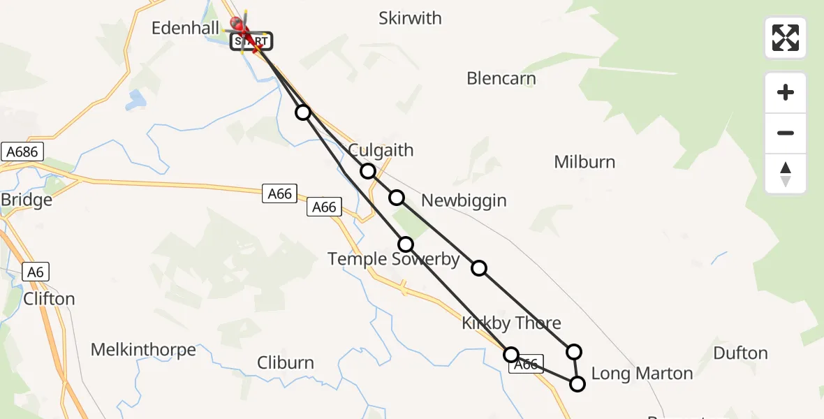 Flight route map: Air Ambulance Helicopter to Langwathby, B6412