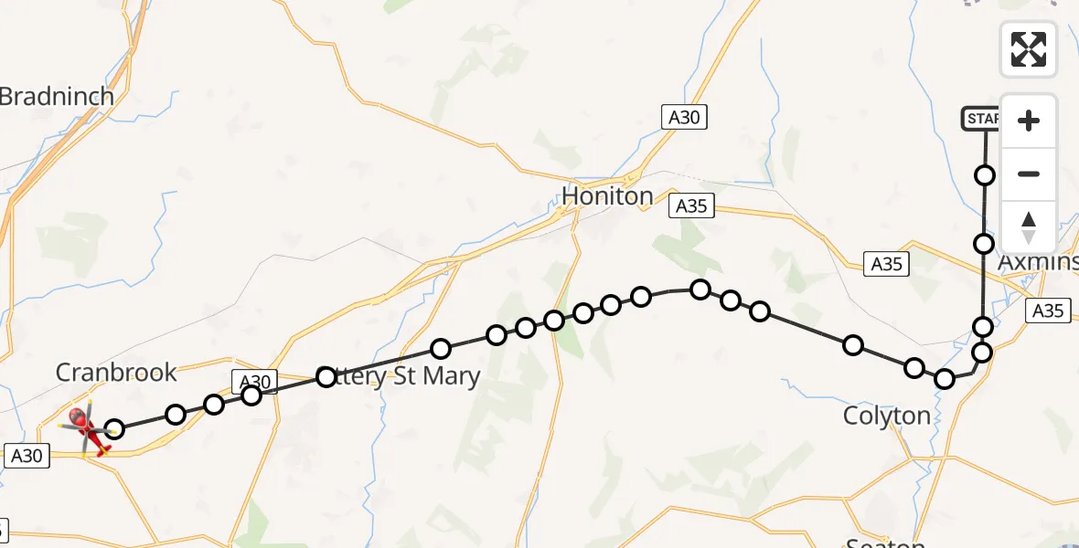 Routekaart van de vlucht: Air Ambulance Helicopter to Exeter International Airport, Exeter International Airport