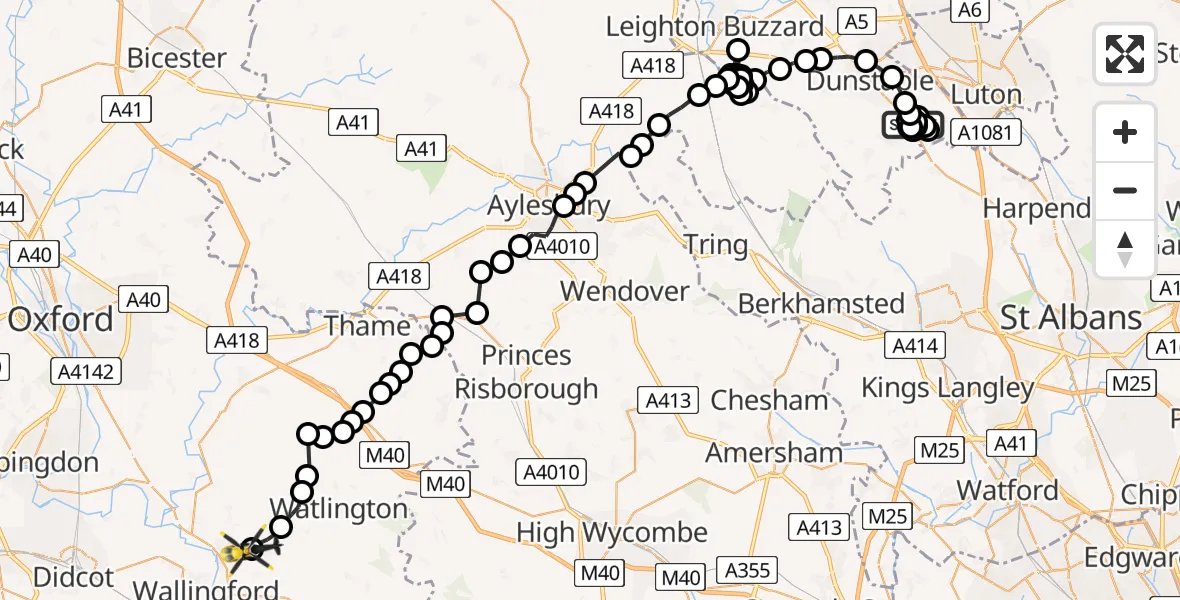 Routekaart van de vlucht: Police Helicopter to RAF Benson, RAF Benson