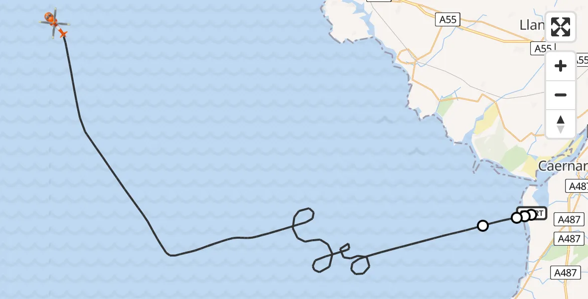 Flight route map: Coastguard Helicopter to Irish Sea, Irish Sea