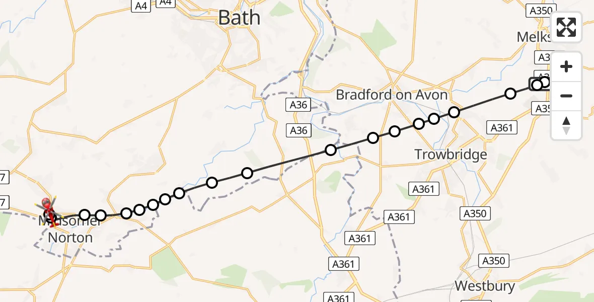 Routekaart van de vlucht: Air Ambulance Helicopter to Paulton, Thicket Mead