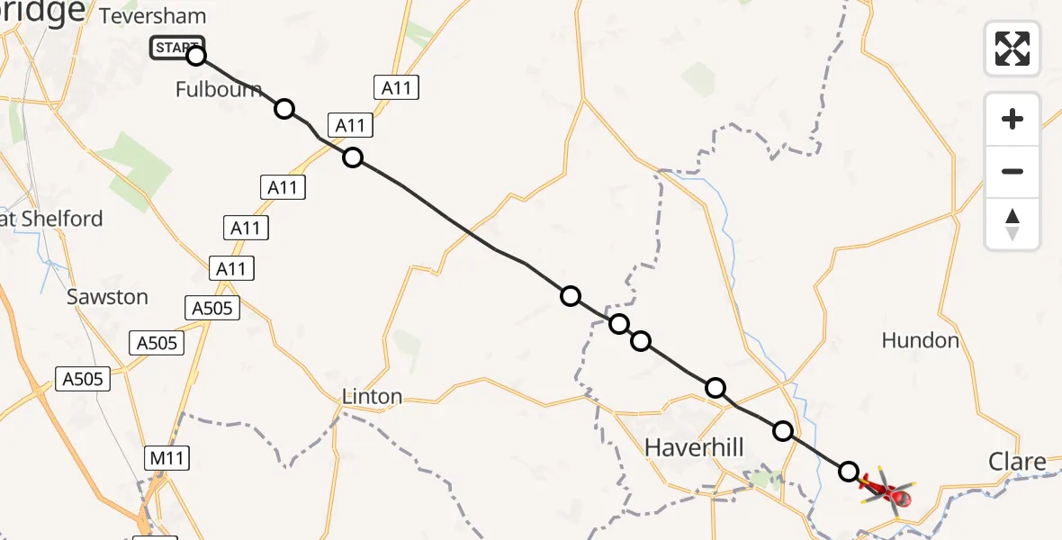 Routekaart van de vlucht: Air Ambulance Helicopter to Stoke-by-Clare, Stoke-by-Clare