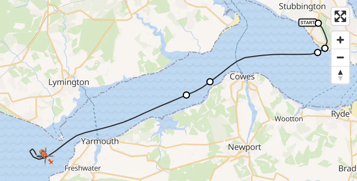 Flight route map: Coastguard Helicopter to English Channel, English Channel