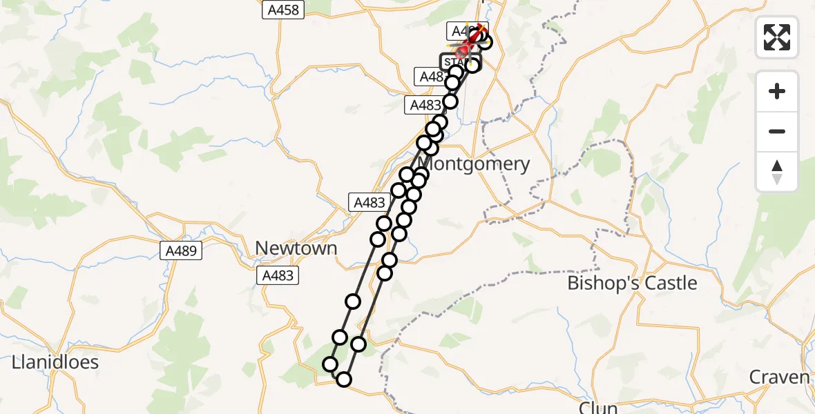 Flight route map: Air Ambulance Helicopter to Welshpool Airport, Welshpool Airport