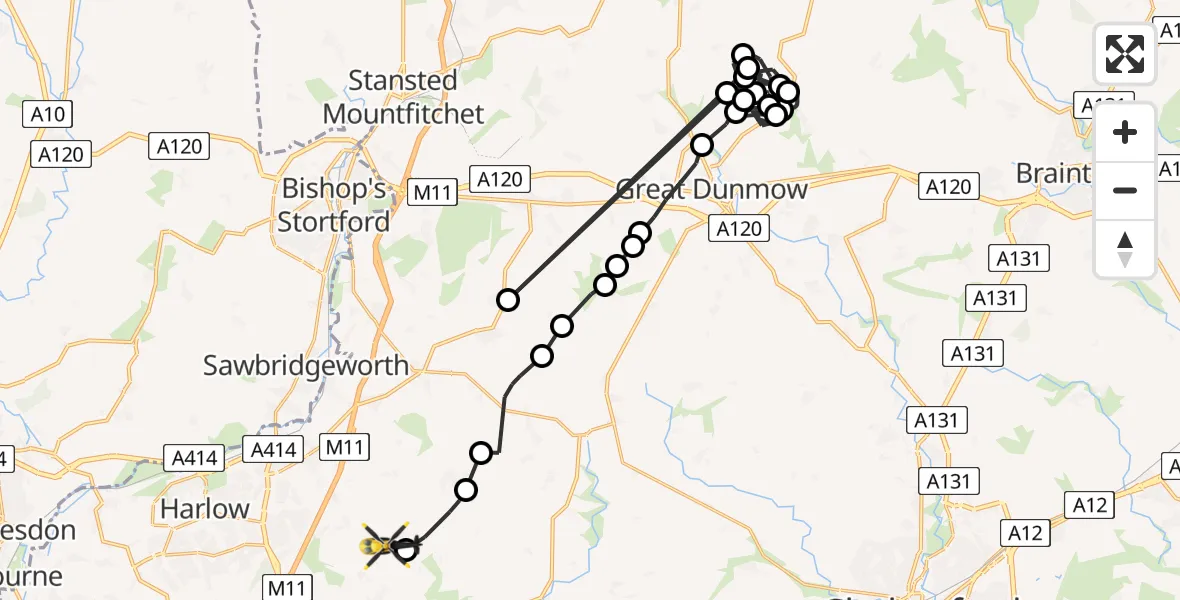 Flight route map: Police Helicopter to Magdalen Laver, Pole Lane