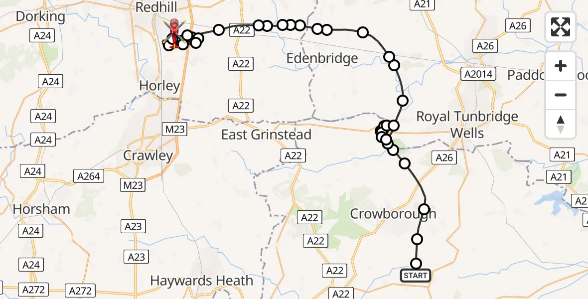 Routekaart van de vlucht: Air Ambulance Helicopter to Redhill Aerodrome, Redhill Aerodrome