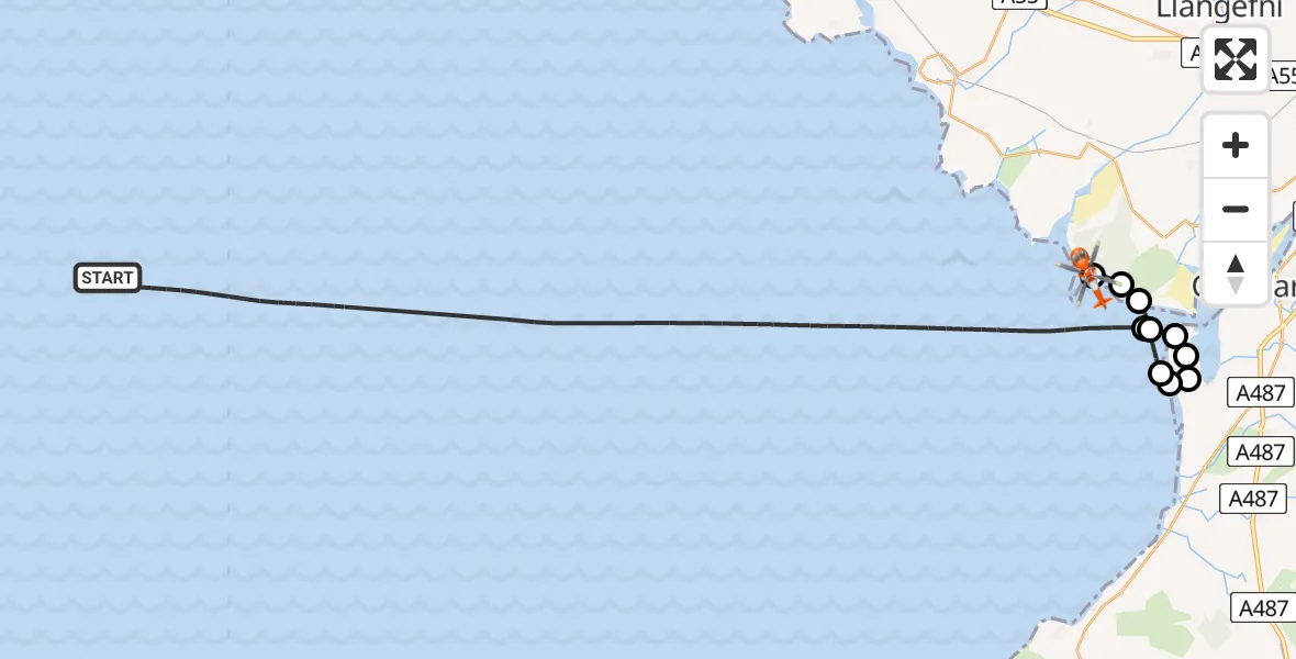 Flight route map: Coastguard Helicopter to Hermon, The Drive