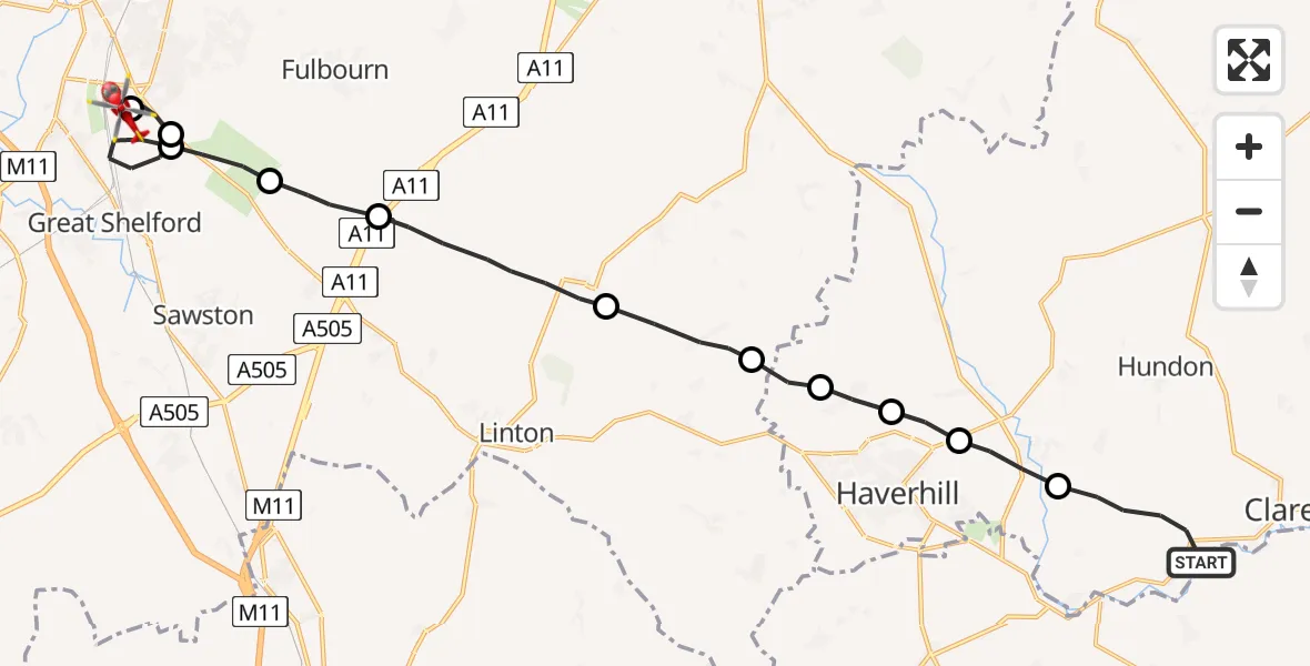 Routekaart van de vlucht: Air Ambulance Helicopter to Papworth Hospital, Papworth Hospital