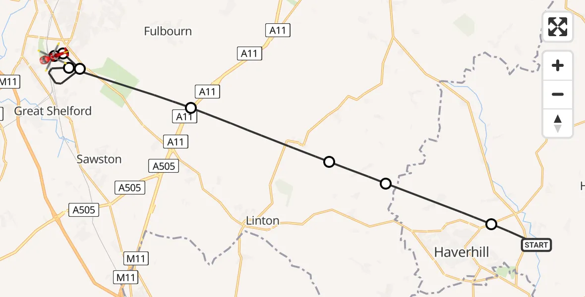 Routekaart van de vlucht: Air Ambulance Helicopter to Papworth Hospital, Papworth Hospital