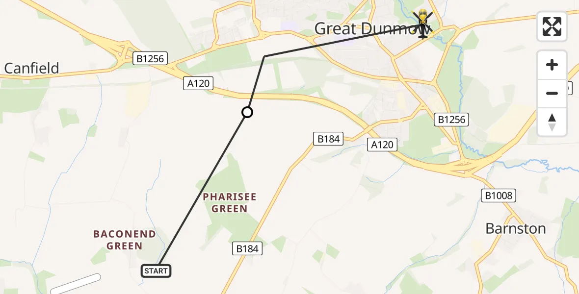 Routekaart van de vlucht: Police Helicopter to Great Dunmow, Riverside