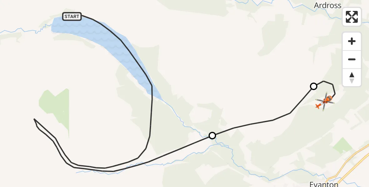 Flight route map: Coastguard Helicopter to Ardross, Loch Glass