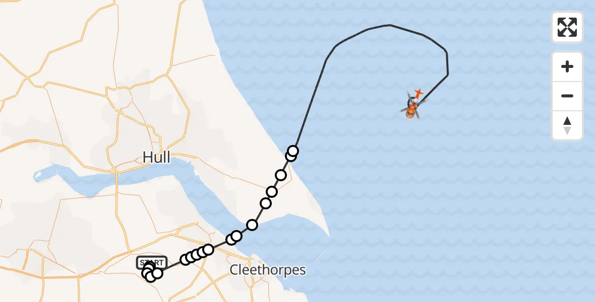Routekaart van de vlucht: Coastguard Helicopter to North Sea, North Sea