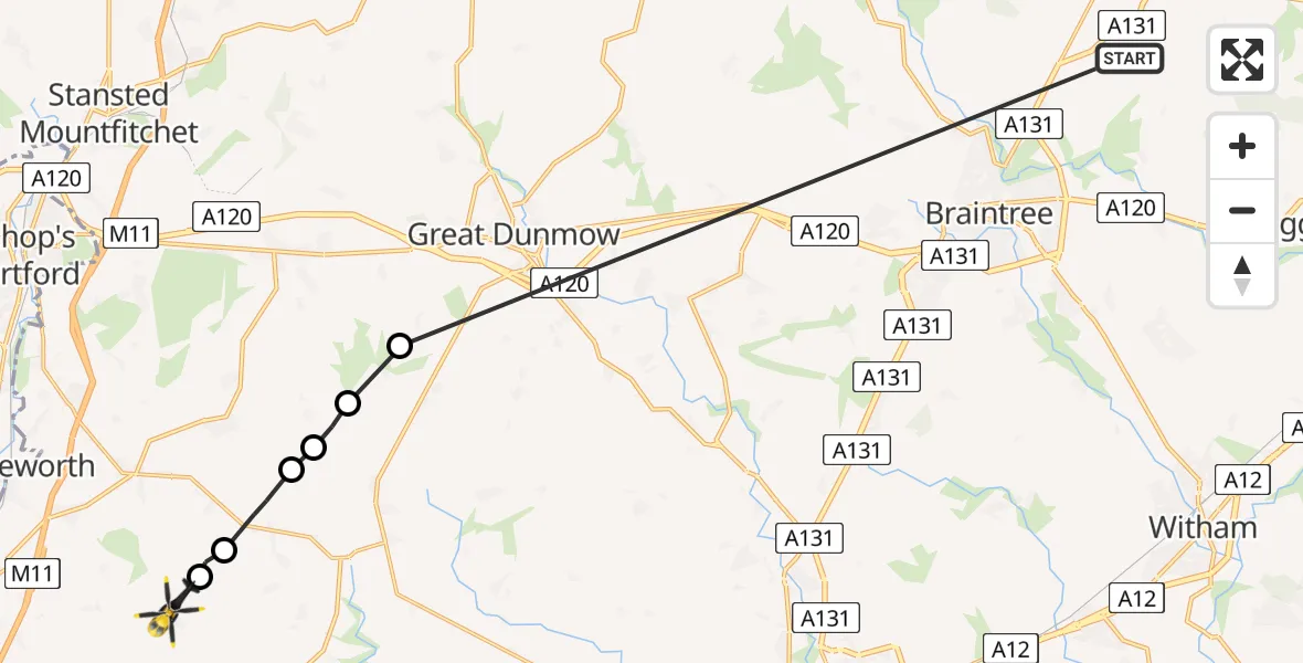 Routekaart van de vlucht: Police Helicopter to Matching Green, Downhall Road