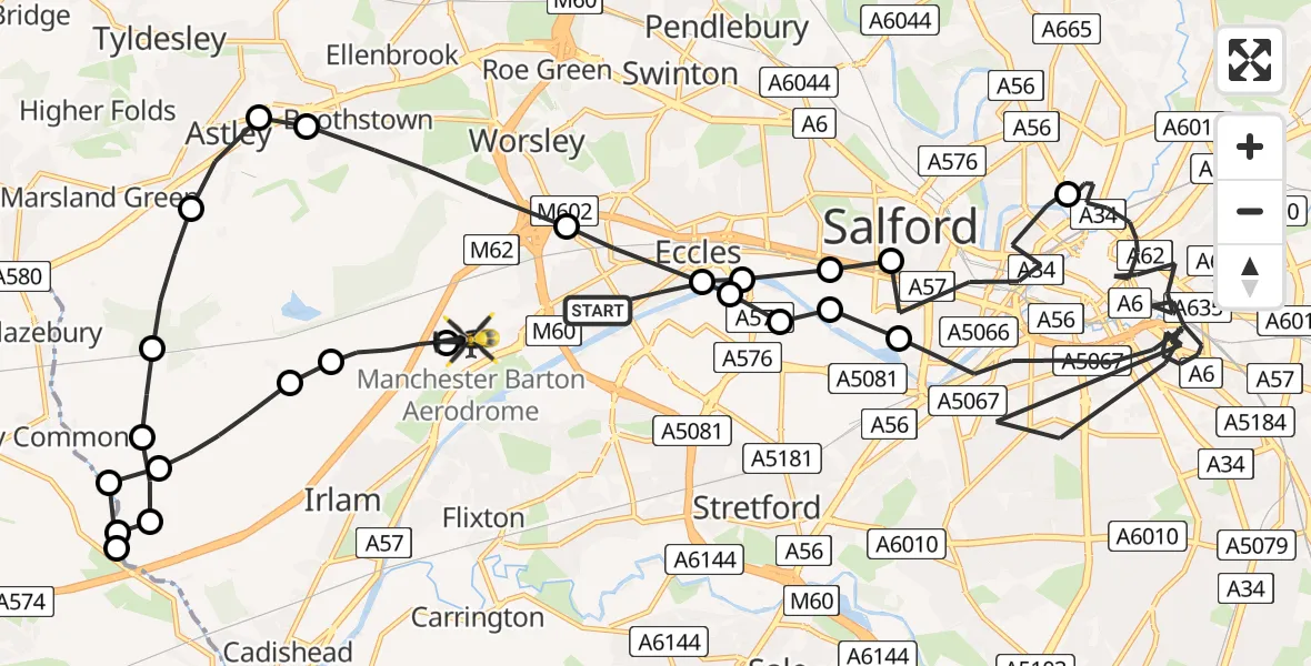 Routekaart van de vlucht: Police Helicopter to Manchester Barton Aerodrome, Manchester Barton Aerodrome