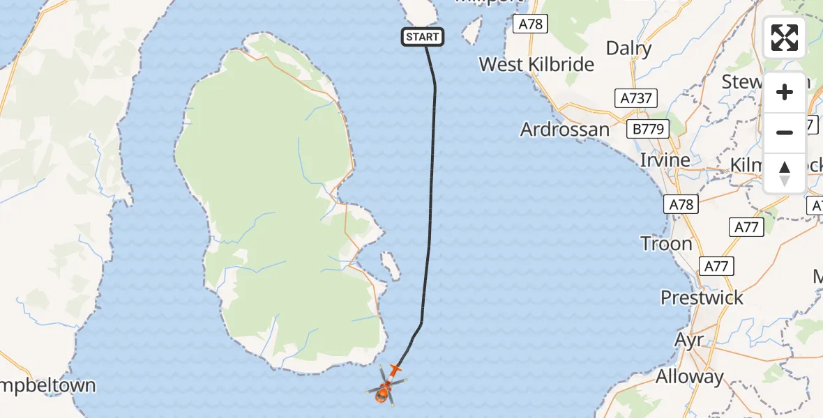 Flight path map showing Coastguard Helicopter route from Inner Seas to Inner Seas