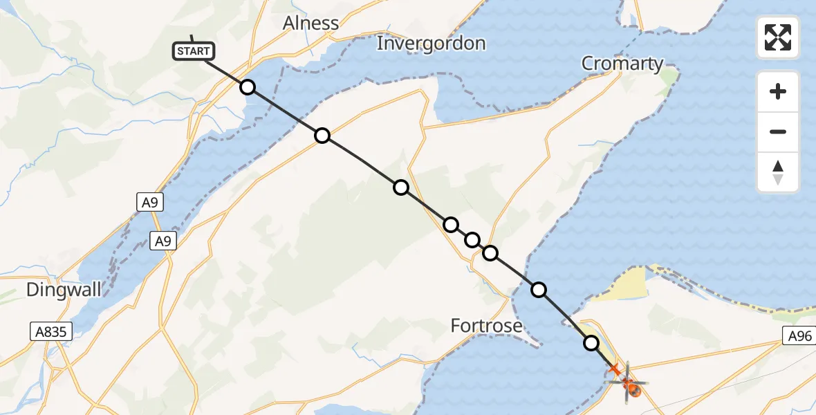 Flight route map: Coastguard Helicopter to Ardersier, Ardersier