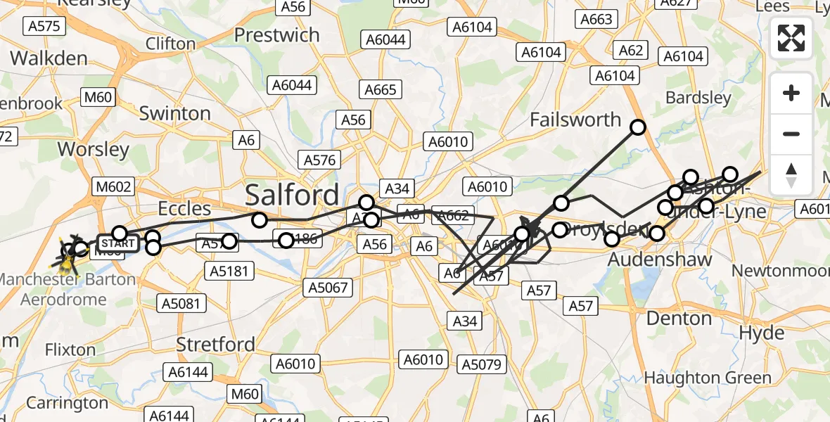 Flight route map: Police Helicopter to Manchester Barton Aerodrome, Manchester Barton Aerodrome