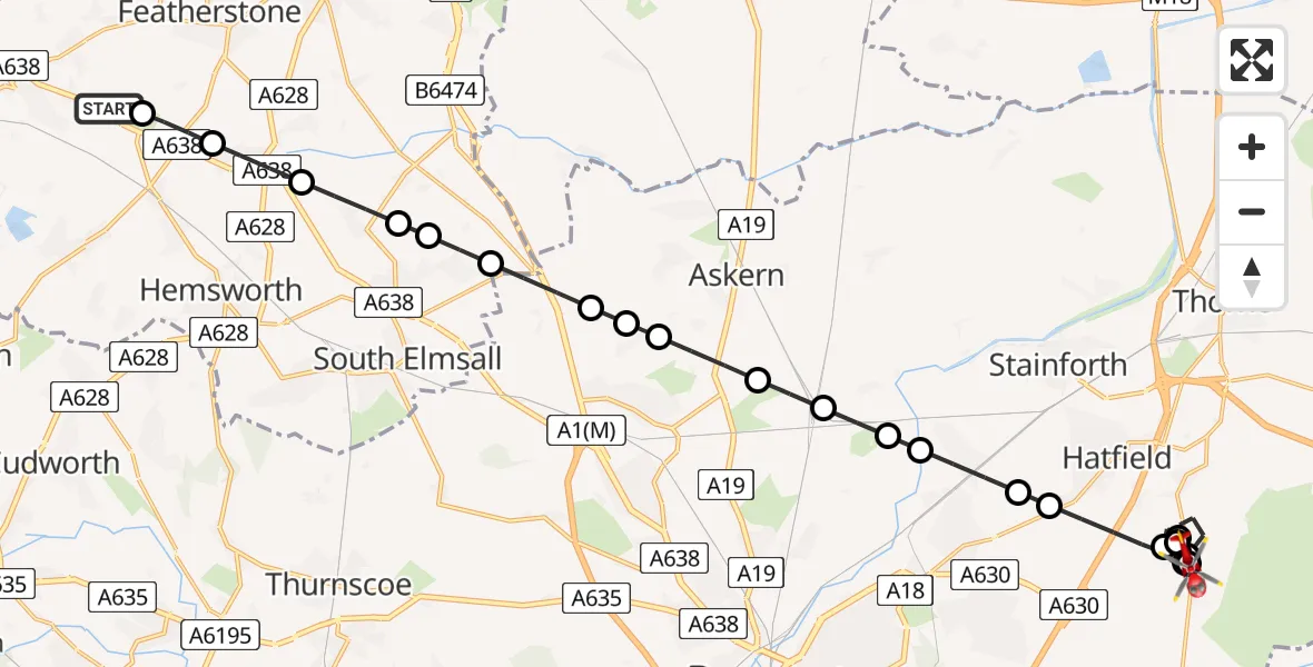 Routekaart van de vlucht: Air Ambulance Helicopter to Hatfield Woodhouse, Huggin Carr Road