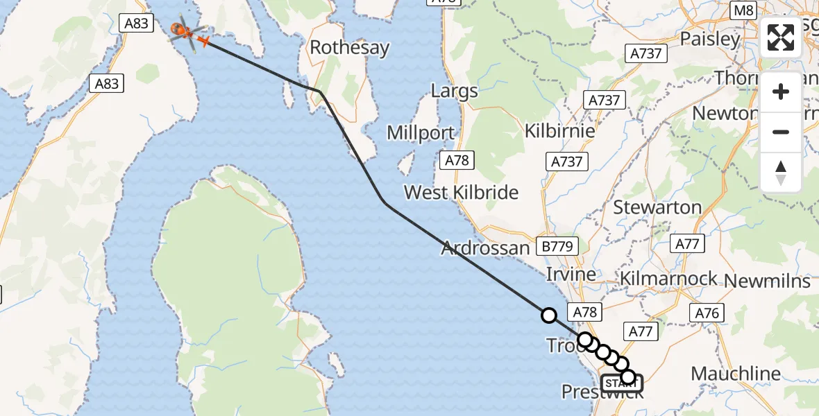 Flight route map: Coastguard Helicopter to Inner Seas, Inner Seas