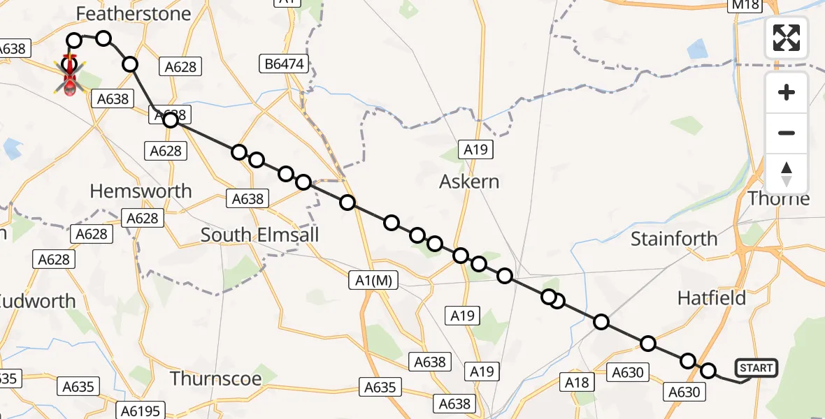 Routekaart van de vlucht: Air Ambulance Helicopter to YAA Nostell Helicopter Port, YAA Nostell Helicopter Port