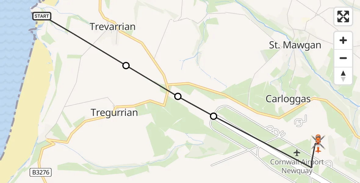 Flight route map: Coastguard Helicopter to Cornwall Airport Newquay, Cornwall Airport Newquay