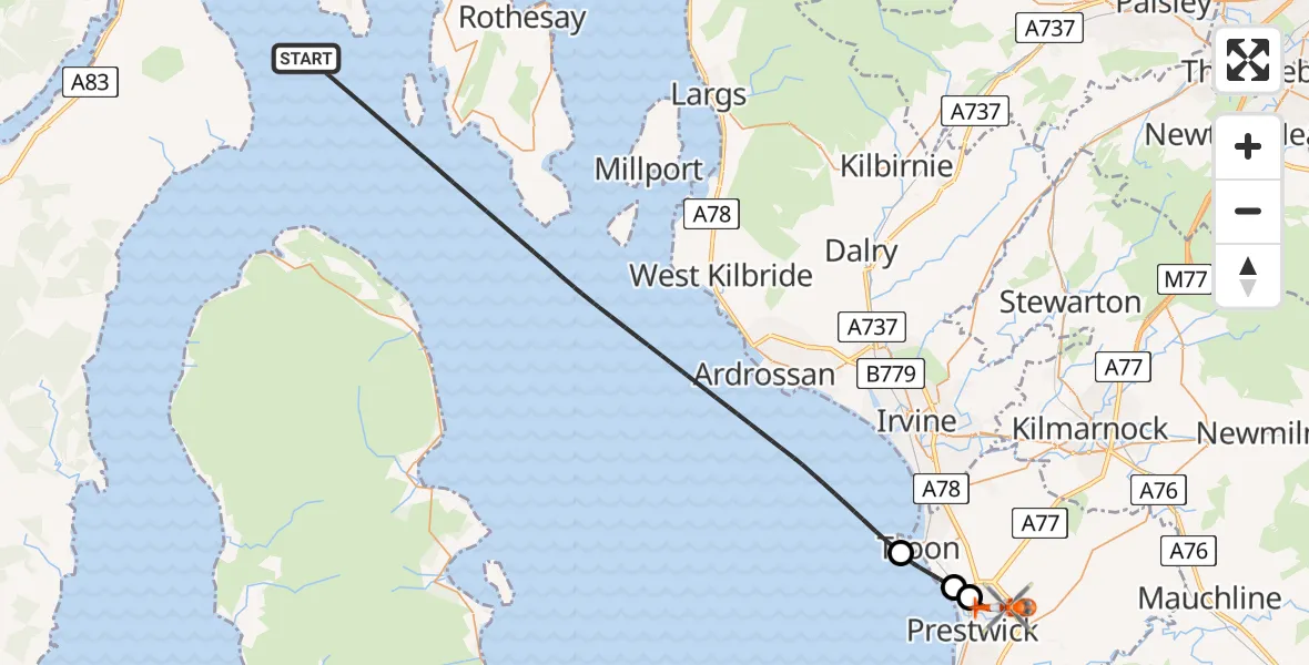 Flight route map: Coastguard Helicopter to Glasgow Prestwick Airport, Glasgow Prestwick Airport