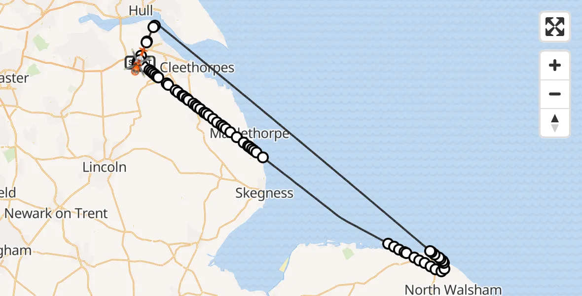 Flight route map: Coastguard Helicopter to Humberside Airport, Humberside Airport