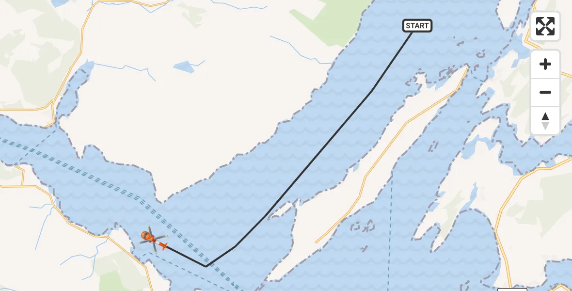 Flight path map showing Coastguard Helicopter route from Inner Seas to Inner Seas