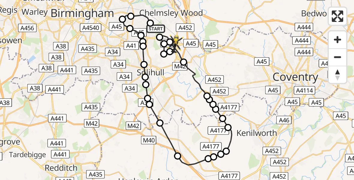 Routekaart van de vlucht: Police Helicopter to Bickenhill, Hermes Road