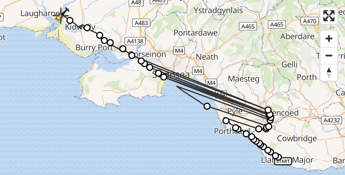 Routekaart van de vlucht: Police Helicopter to St. Ishmael, St. Ishmael