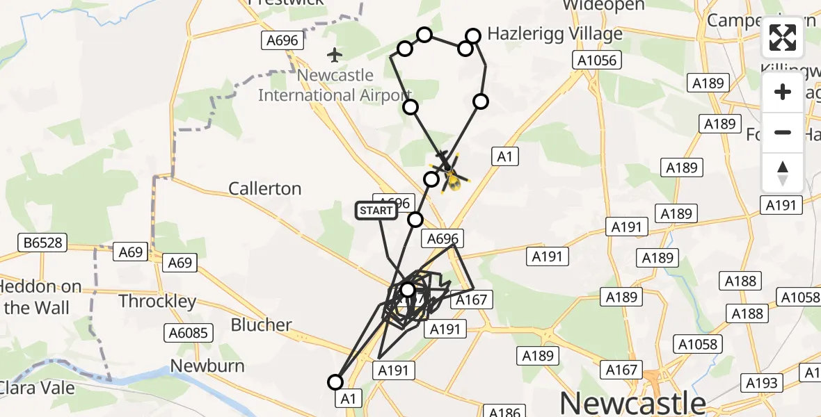 Flight route map: Police Helicopter to Newcastle upon Tyne, Courtney Court
