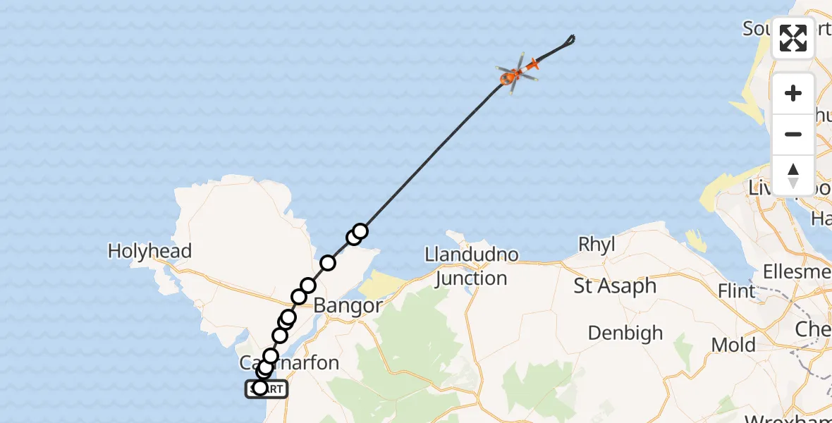 Flight route map: Coastguard Helicopter to Irish Sea, Irish Sea