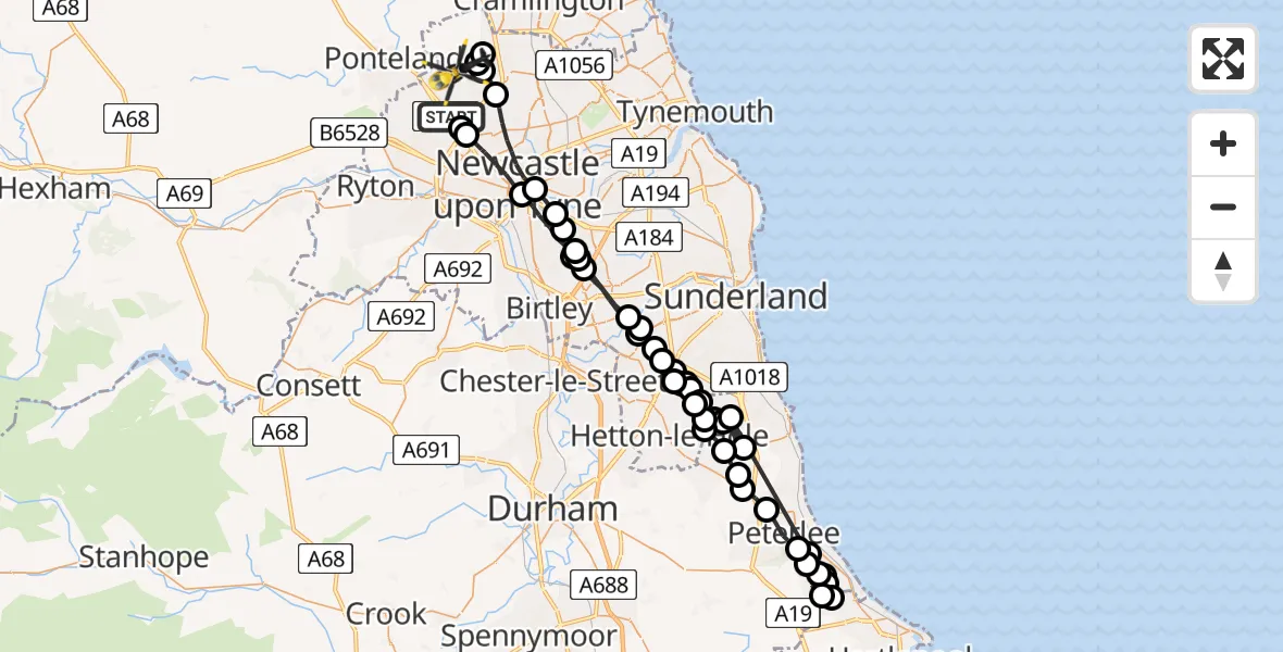 Flight route map: Police Helicopter to Newcastle International Airport, Newcastle International Airport