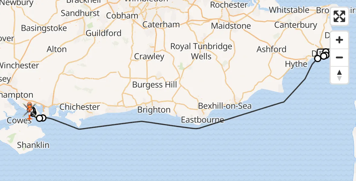 Flight route map: Coastguard Helicopter to Solent Airport, Solent Airport