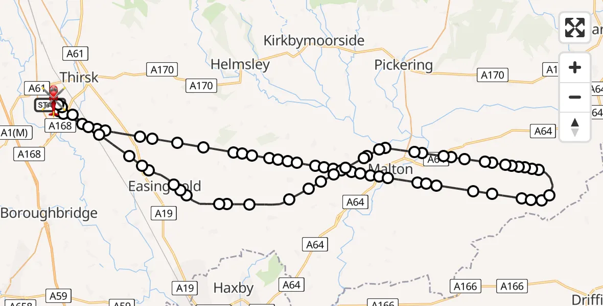 Flight route map: Air Ambulance Helicopter to RAF Topcliffe, RAF Topcliffe